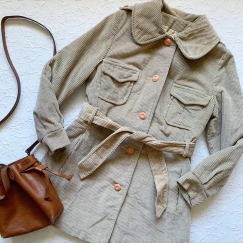 Vintage 70s Jacket Tan Khaki Corduroy Belted Coat By Irving Posluns Extra Small